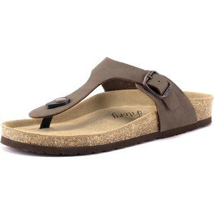 Women Thong Slide Sandal with Cork Footbed Arch Support Flat Sandals for Summer